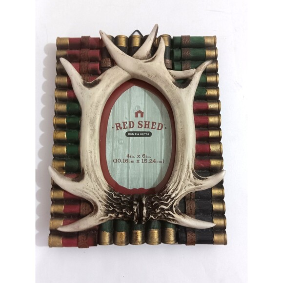 Red Shed Hunting Theme Picture Frame Rack & Shells 4x6" Pic - Picture 1 of 5